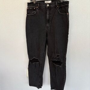 Women's Abercrombie Black Distressed, ankle straight ultra high rise Jeans